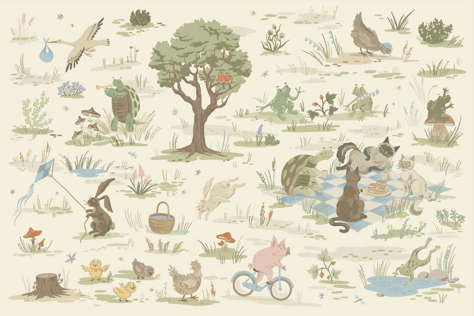 animali del bosco colorati azzurro chiaro