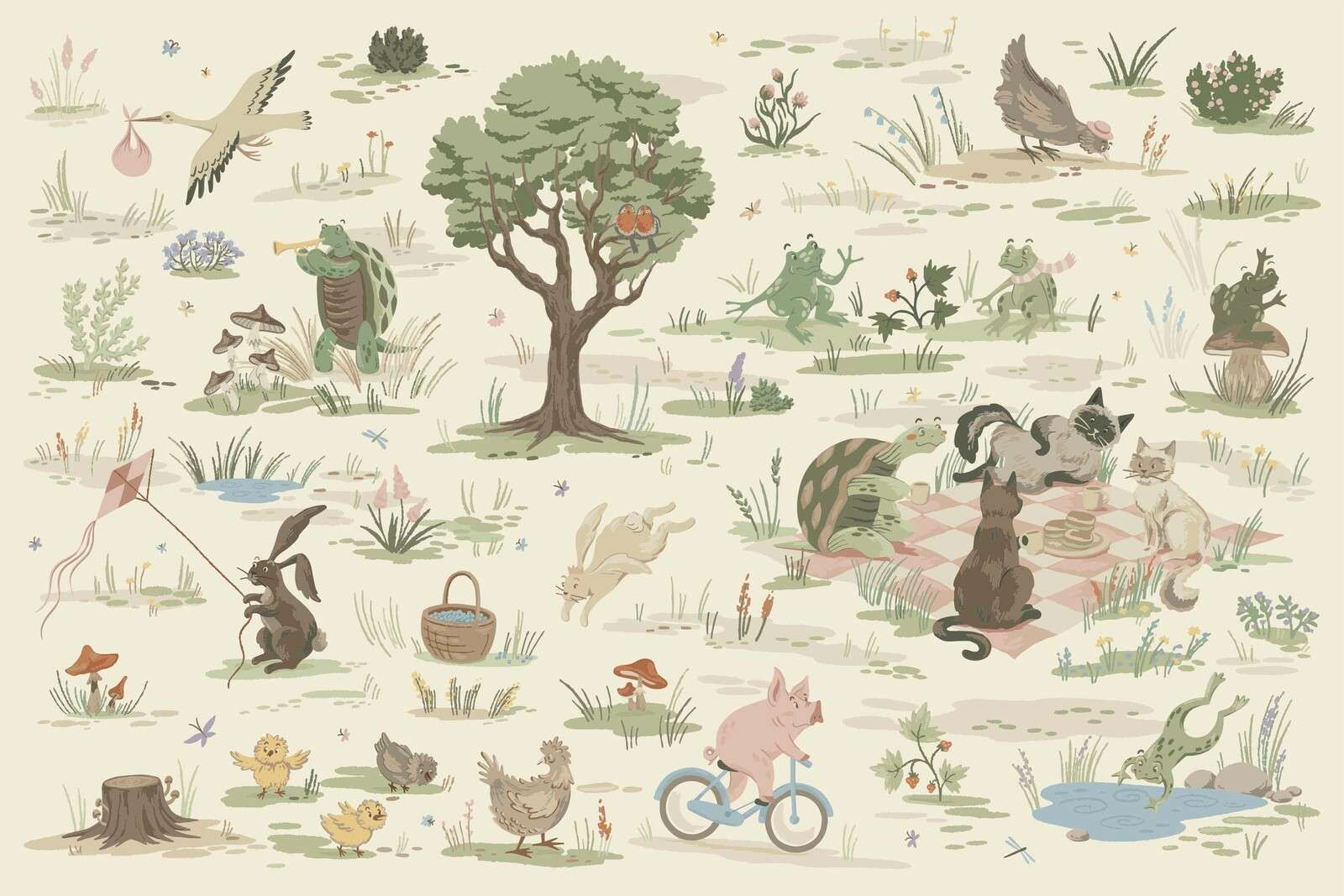 Animali del bosco colorati di rosa